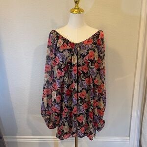 Promesa Long Sleeve Floral Dress - Black, Red, Purple